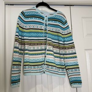 Eagles Eye Vintage 100% Cotton Patterned Cardigan Blue Green Brown Size Medium